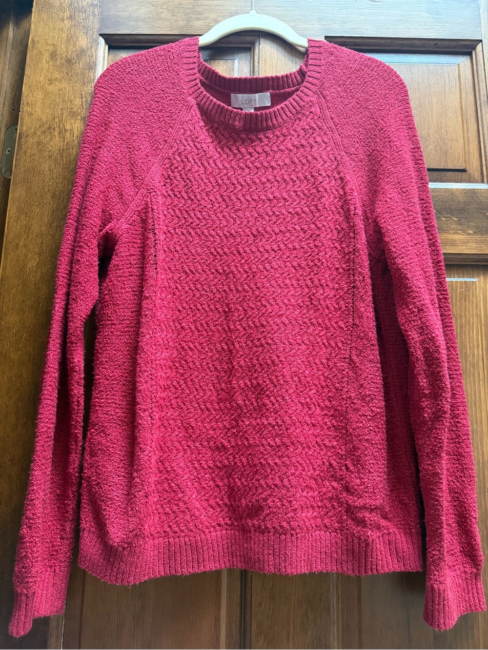 LOFT Women's Cranberry Crewneck Textured Sweater